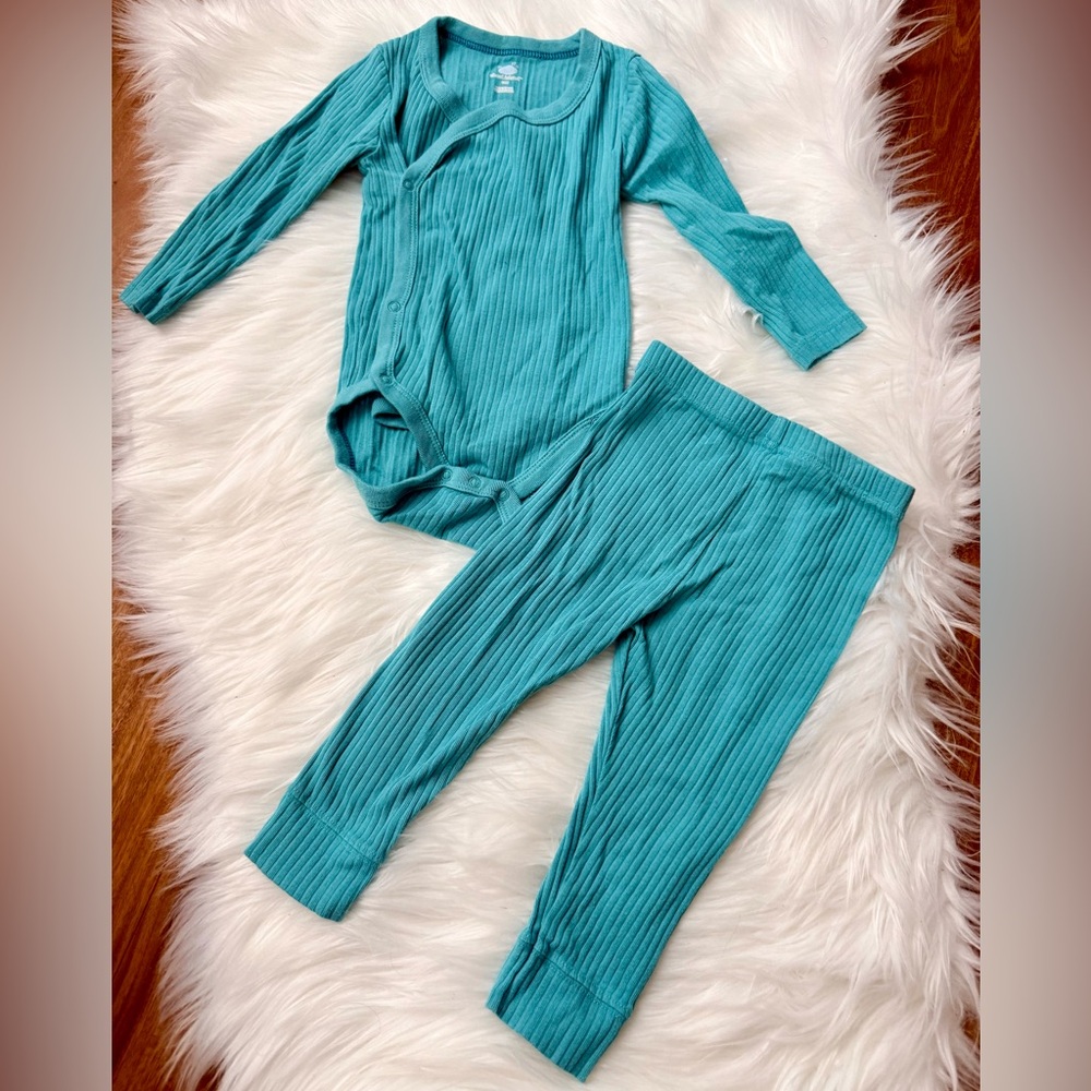Ribbed Teal Baby Set - Long Sleeve Bodysuit & Pants